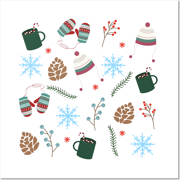 Hot cocoa marshmallows clothes snowflakes winter doodles pattern gift idea Wall Art by CuTeGirL21